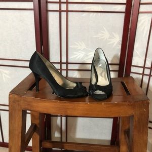 Nina Black Peep Toe Heels
